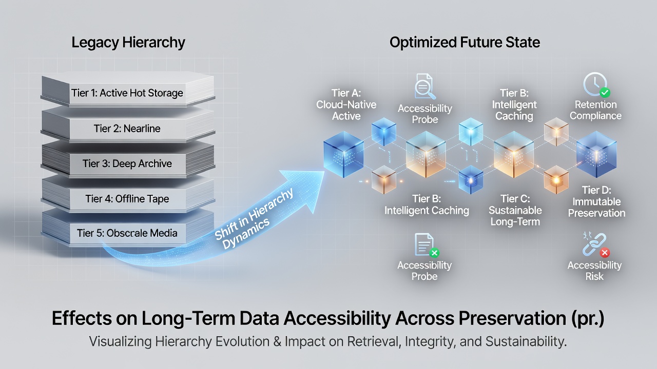 Professional data hub environment showing staff accessing archived information from multi-tier storage systems